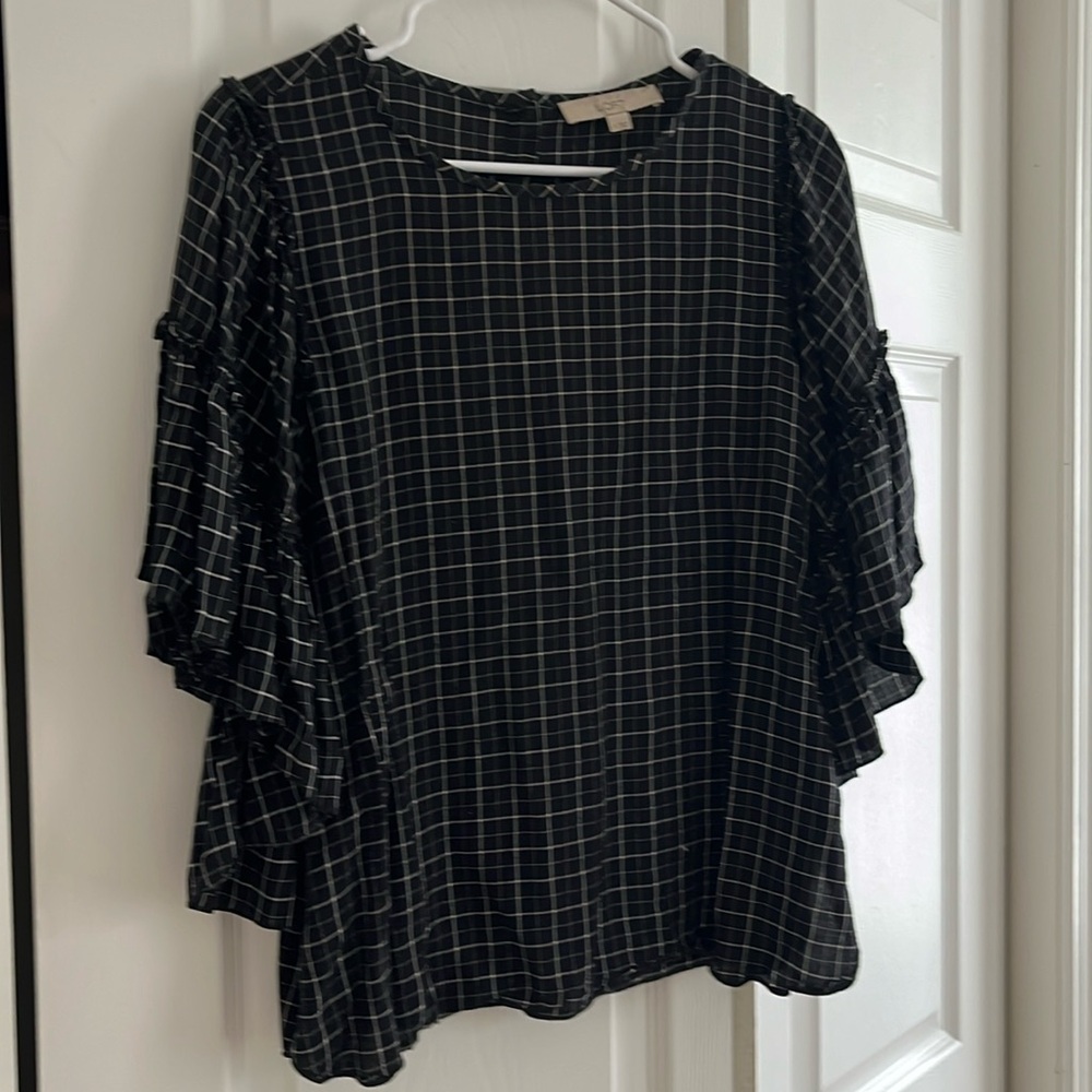 Loft Black and White Checkered Blouse